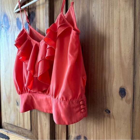 Vintage Y2K Tramp Ruffled Sleeveless Blouse Tank Salmon Coral Orange - Medium - Picture 6 of 11